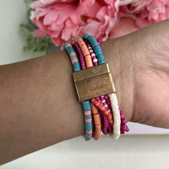 Plunder Design Fashion Jewelry Sun Sational Seed Bead Pink Turq Magnet Bracelet - Picture 6 of 9